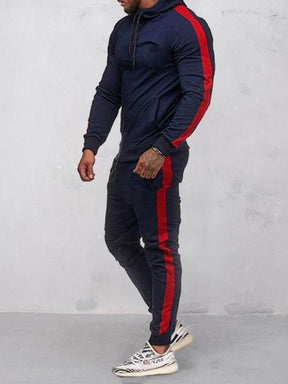 Outdoor Hooded Muscle Fitness Sports Suit Sports Set coofandystore Navy Blue-Red M 