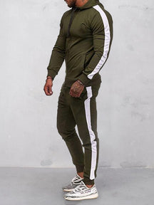 Outdoor Hooded Muscle Fitness Sports Suit Sports Set coofandystore Army Green-White M 