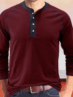 Button Down Long Sleeve Henley Shirt Shirts coofandystore Wine Red S 