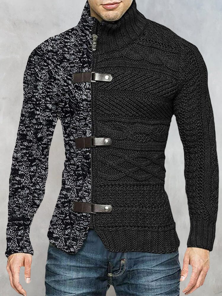 Two-Tone Zipper Sweater Sweaters coofandystore Black M 
