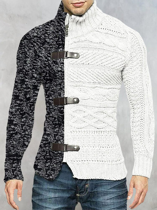 Two-Tone Zipper Sweater Sweaters coofandystore White M 