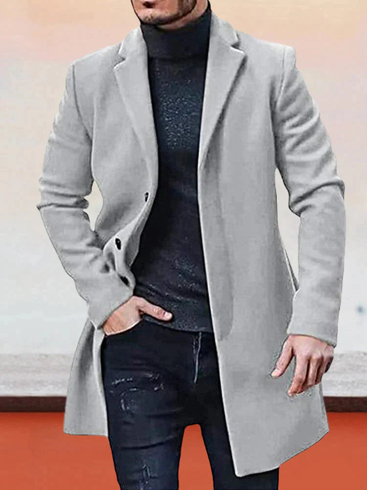 Coofandy Lapel Woolen Coat - Regular Fit, Button Closure