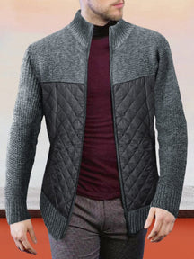 Stand Collar Spliced Knit Coat Coat coofandystore Dark Grey M 