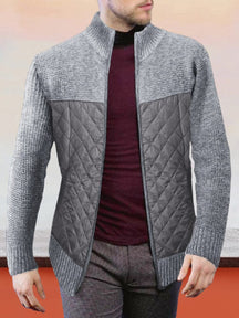 Stand Collar Spliced Knit Coat Coat coofandystore Light Grey M 