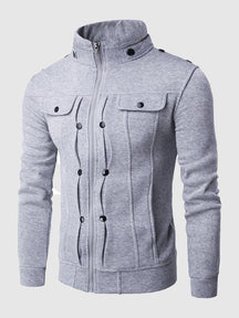 Stand Collar Zipper Coat Coat coofandystore Light Grey M 