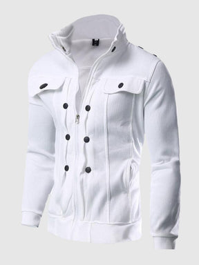 Stand Collar Zipper Coat Coat coofandystore White M 