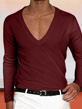 Solid Color V-neck T-Shirt Shirts & Polos coofandystore Wine Red M 