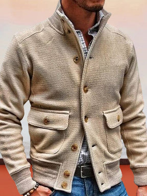 Stand Collar Solid Color Casual Jacket Coat coofandystore Beige S 