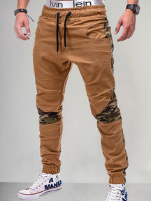 Splicing Camouflage Elastic Waist Drawstring Pants Pants coofandystore Khaki M 