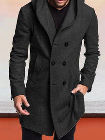 Double-Breasted Hooded Tweed Coat Coat coofandystore Black S 