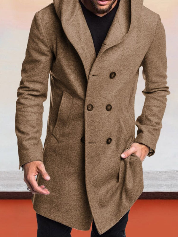Double-Breasted Hooded Tweed Coat Coat coofandystore Camel S 
