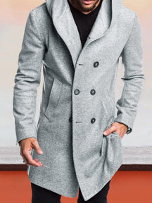 Double-Breasted Hooded Tweed Coat Coat coofandystore White Grey S 