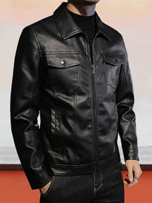 Slim-fitting Lapel Leather Jacket