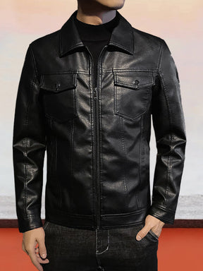 Slim-fitting Lapel Leather Jacket
