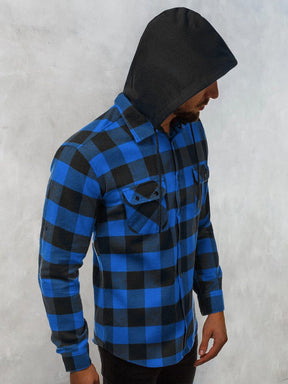Plaid Removable Hooded Flannelette Long Sleeve Shirt with Pocket Shirts & Polos coofandystore 