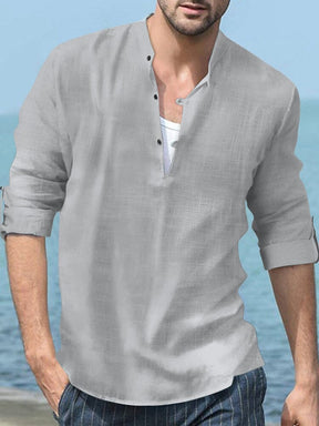 Linen Henry Long-sleeved Beach Shirt Shirts coofandystore Light Grey S 
