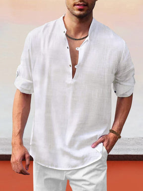 Linen Henry Long-sleeved Beach Shirt Shirts coofandystore 