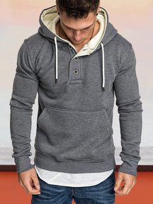 Collar Button Hooded Fleece Sweater Hoodies coofandystore Dark Grey M 