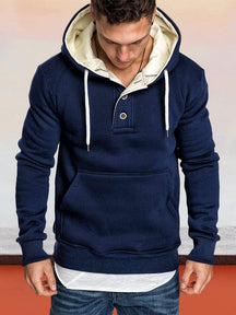 Collar Button Hooded Fleece Sweater Hoodies coofandystore Navy Blue M 