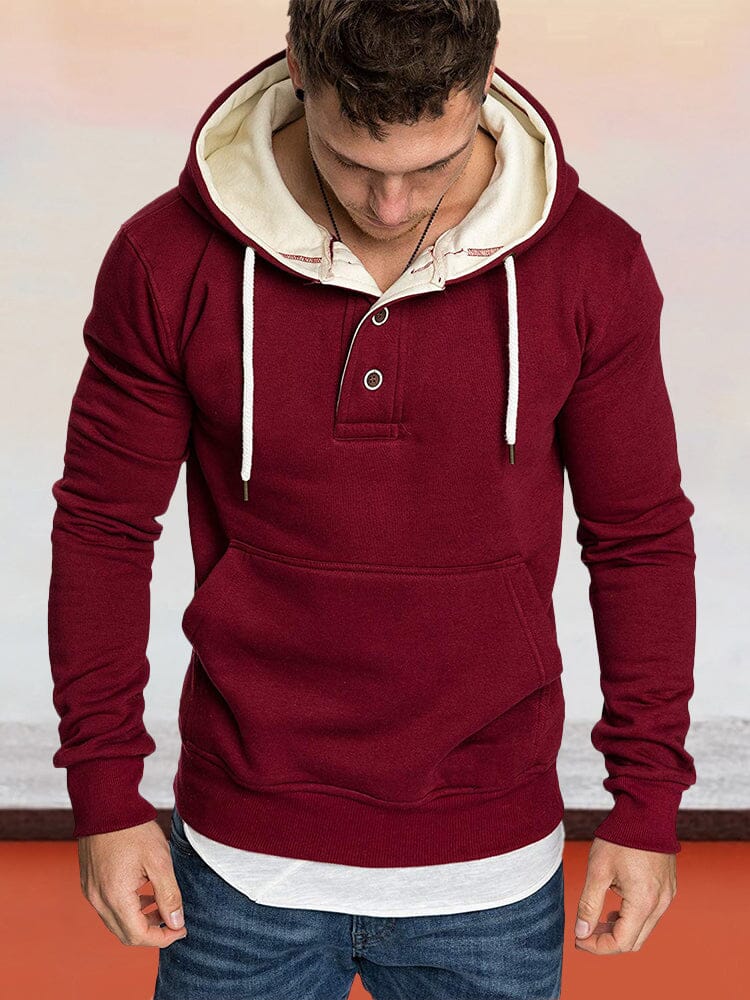 Collar Button Hooded Fleece Sweater Hoodies coofandystore Red M 