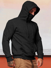 Solid Color Sport Hoodie with Face Mask Hoodies coofandystore Black M 