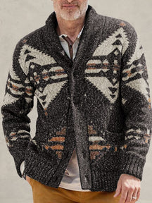 Mixed Wool Jacquard Sweater Coat Coat coofandystore Black M 