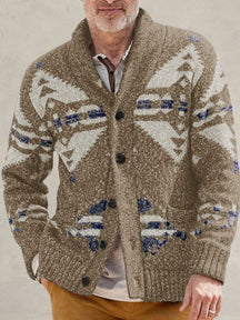 Mixed Wool Jacquard Sweater Coat Coat coofandystore Khaki M 
