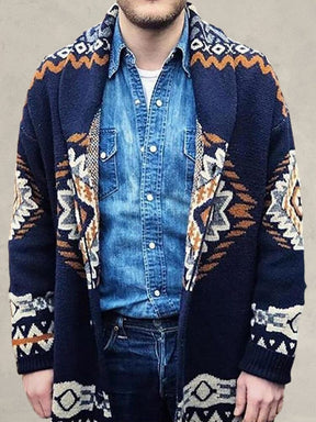 Jacquard Knit Cardigan Sweater Coat Coat coofandystore Navy Blue M 