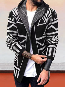 Cardigan Jacquard Knit Sweater Coat Coat coofandystore Black M 