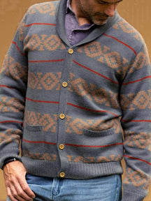 Striped Jacquard Cardigan Sweater Coat Coat coofandystore Dark Grey M 
