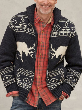 Deer Printed Sweater Coat Sweaters coofandystore Black M 