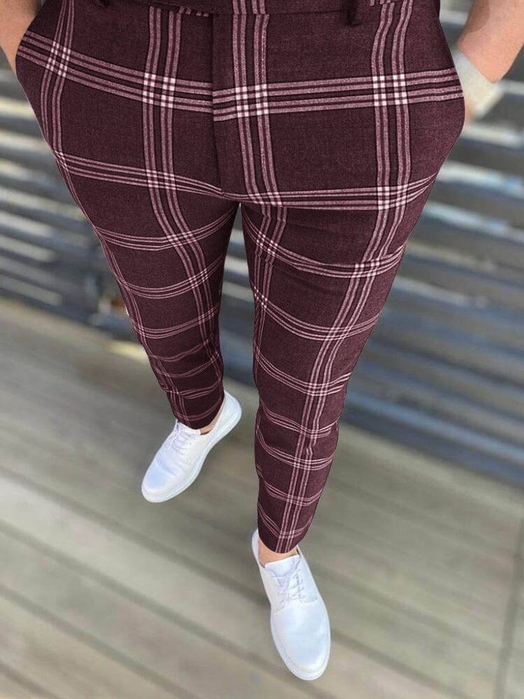 Large Plaid Striped Calf Pants Pants coofandystore Wine Red S 