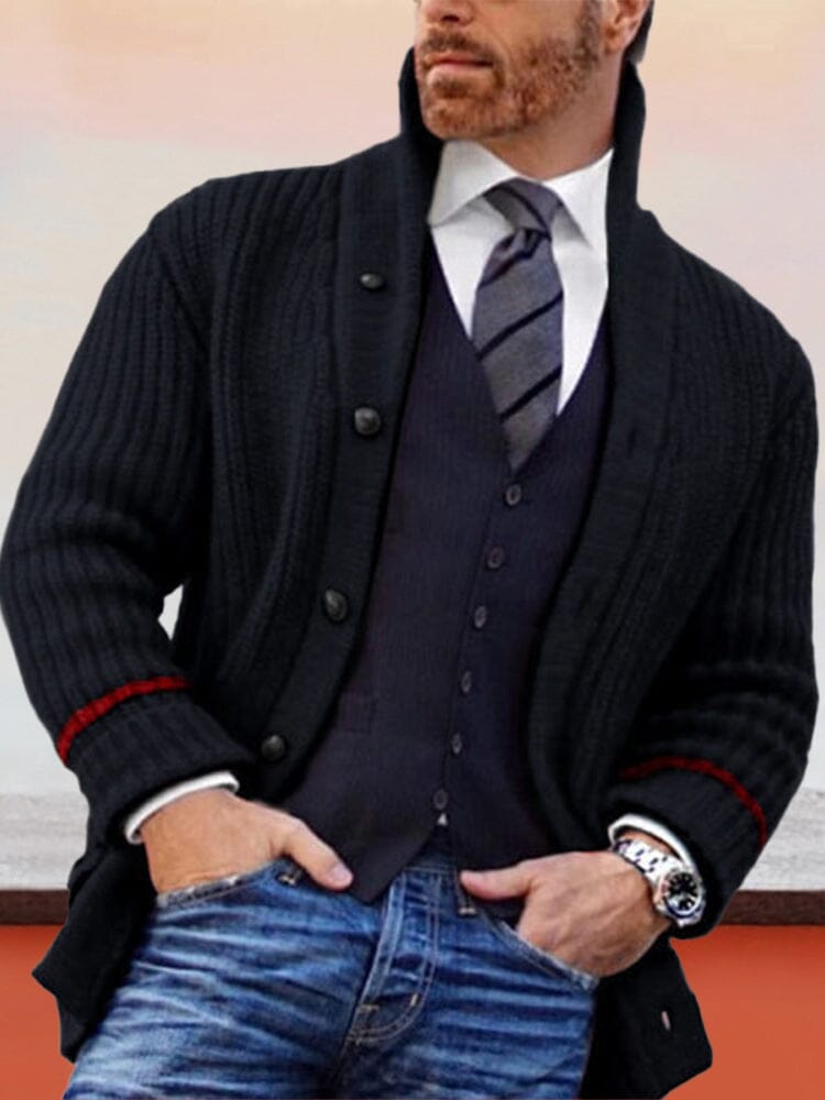 Semi-High Neck Knit Cardigan Sweaters coofandystore Black S 