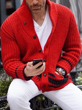Semi-High Neck Knit Cardigan Sweaters coofandystore Red S 