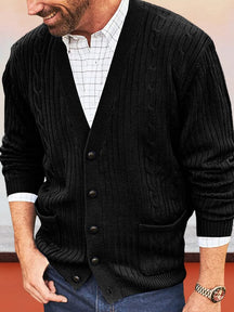 Trendy V-Neck Knit Cardigan Sweaters coofandystore Black M 