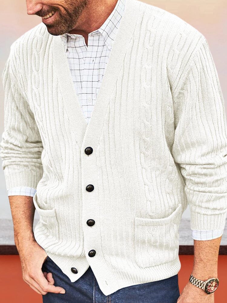 Trendy V-Neck Knit Cardigan Sweaters coofandystore White M 