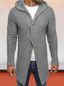 Solid Hooded Long Kint Cardigan Sweaters coofandystore Grey M 