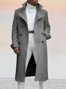 Solid Double-Breasted Long Coat Coat coofandystore Dark Grey S 