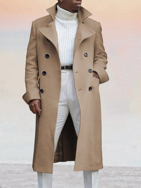 Solid Double-Breasted Long Coat Coat coofandystore Camel S 
