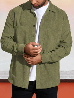 Work Style Corduroy Long Sleeve Shirt Shirts coofandystore Army Green M 