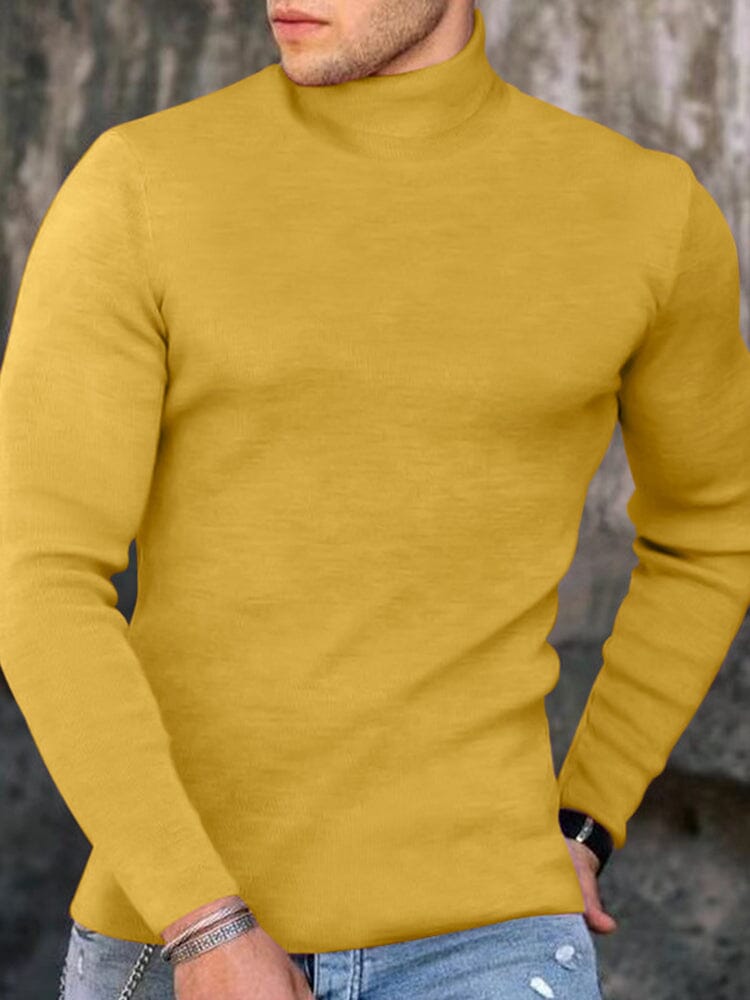 High Collar Pullover Basic Knit Sweater Sweaters coofandystore Yellow M 