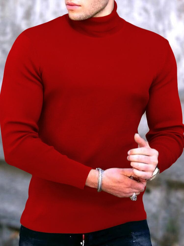 High Collar Pullover Basic Knit Sweater Sweaters coofandystore Red M 