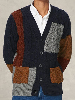 Color Block Sweater Coat Sweaters coofandystore Navy Blue M 