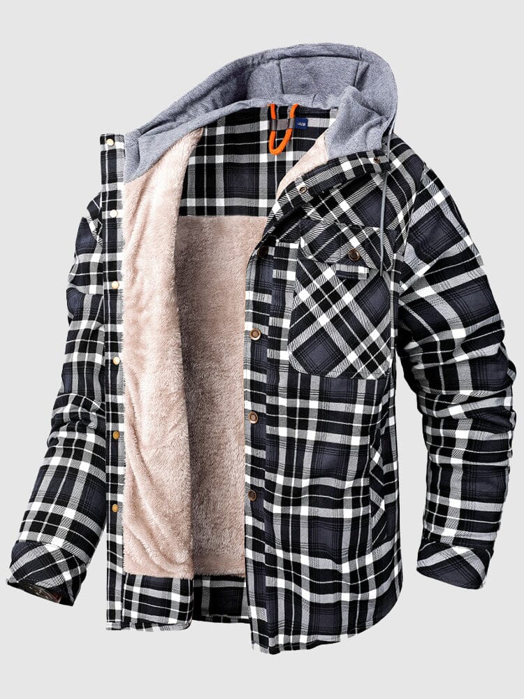 Thickened Hooded Plaid Flannelette Long-sleeved Jacket Coat coofandystore Dark Grey S 