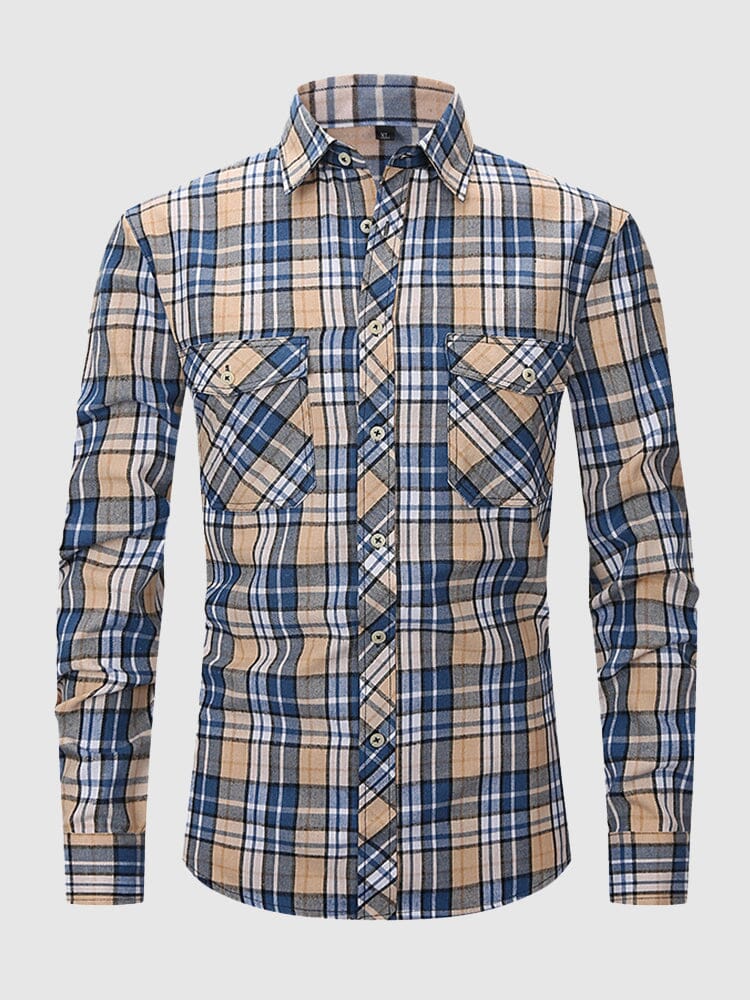 Plaid Flannelette Polished Shirt Shirts coofandystore Blue-Beige S 