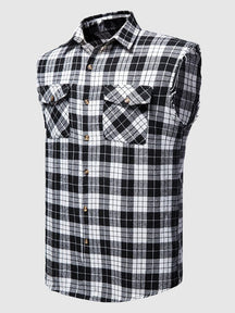 Casual Flannelette Plaid Sleeveless Cotton Vest Shirts & Polos coofandystore Black 1 S 