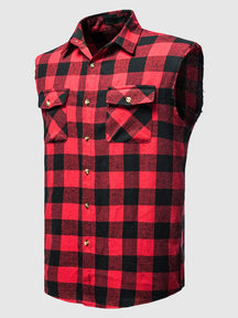 Casual Flannelette Plaid Sleeveless Cotton Vest Shirts & Polos coofandystore Red 2 S 