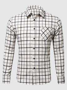 Casual Plaid Graphic Long Sleeve Flannelette Shirt Shirts & Polos coofandystore White S 
