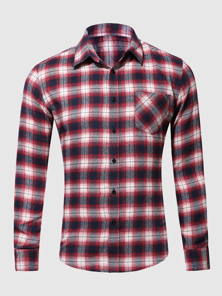 Plaid Printed Long Sleeve Flannelette Shirt Shirts & Polos coofandystore Red S 