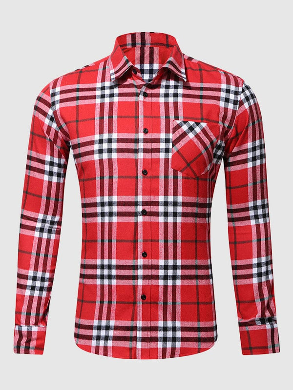 Plaid Graphic Long Sleeve Flannelette Shirt Shirts & Polos coofandystore Red S 